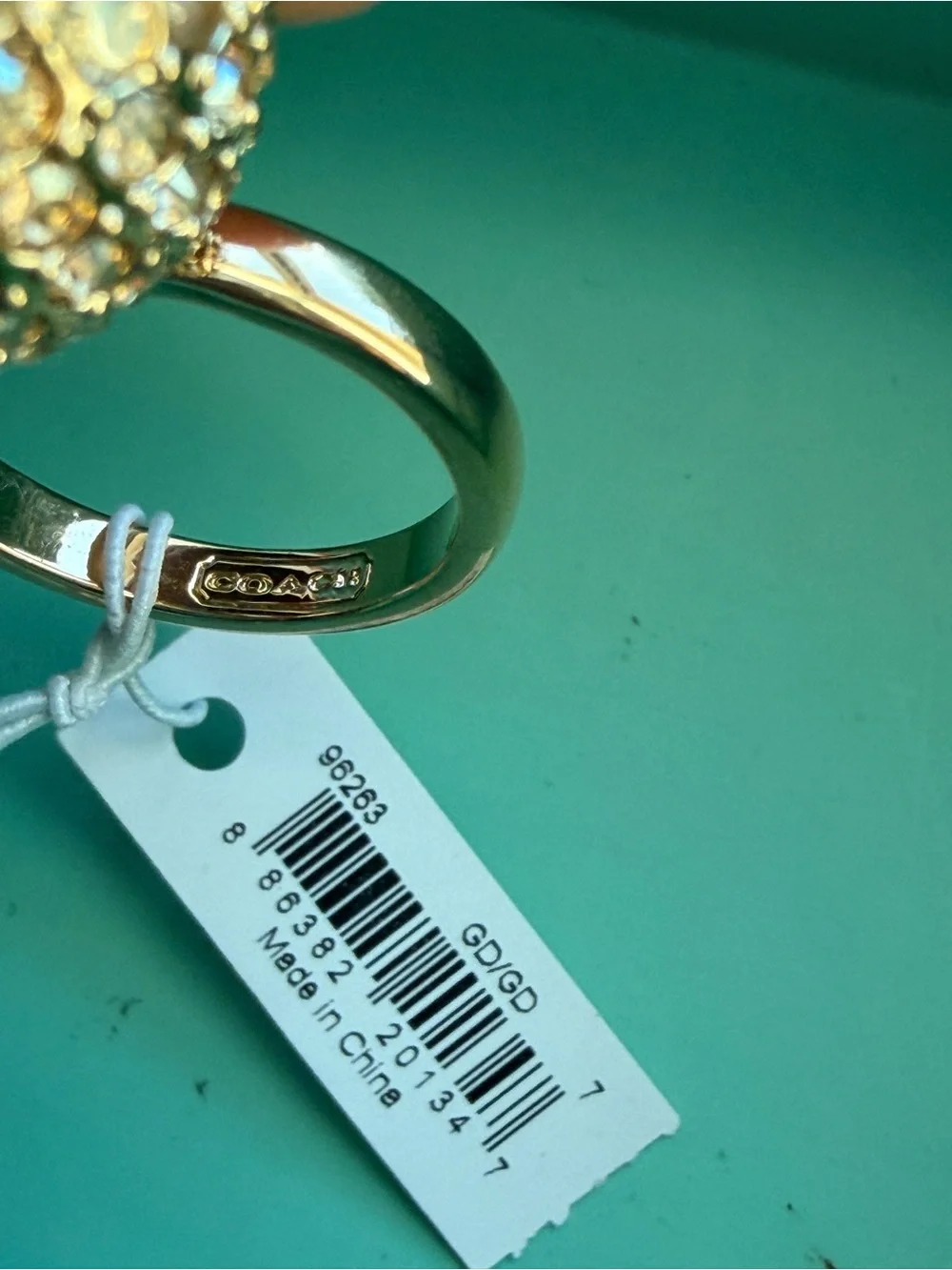 Coach Gold Crystal Pav Ball Ring